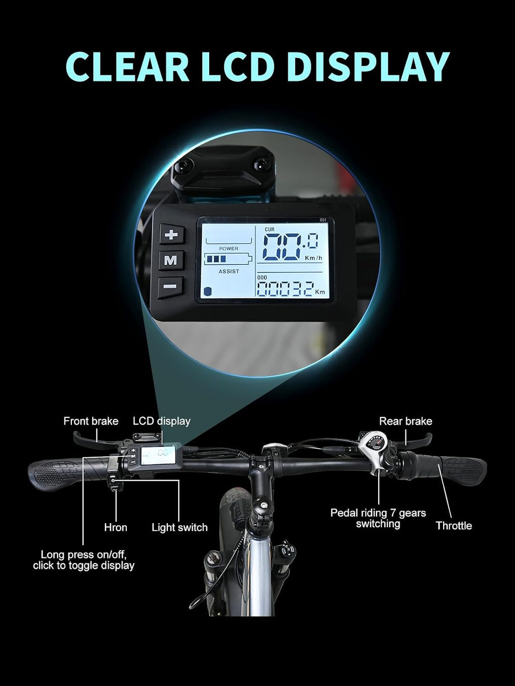 F01 Electric Bike for Adults with 1000W Motor, 48V 18.2AH Removable Battery, 26" Electric Bicycle Fat Tire E-Bike 30MPH Mountain Beach Snow E-Bike, 7 Speed Gear.Safety Tested to UL 2849