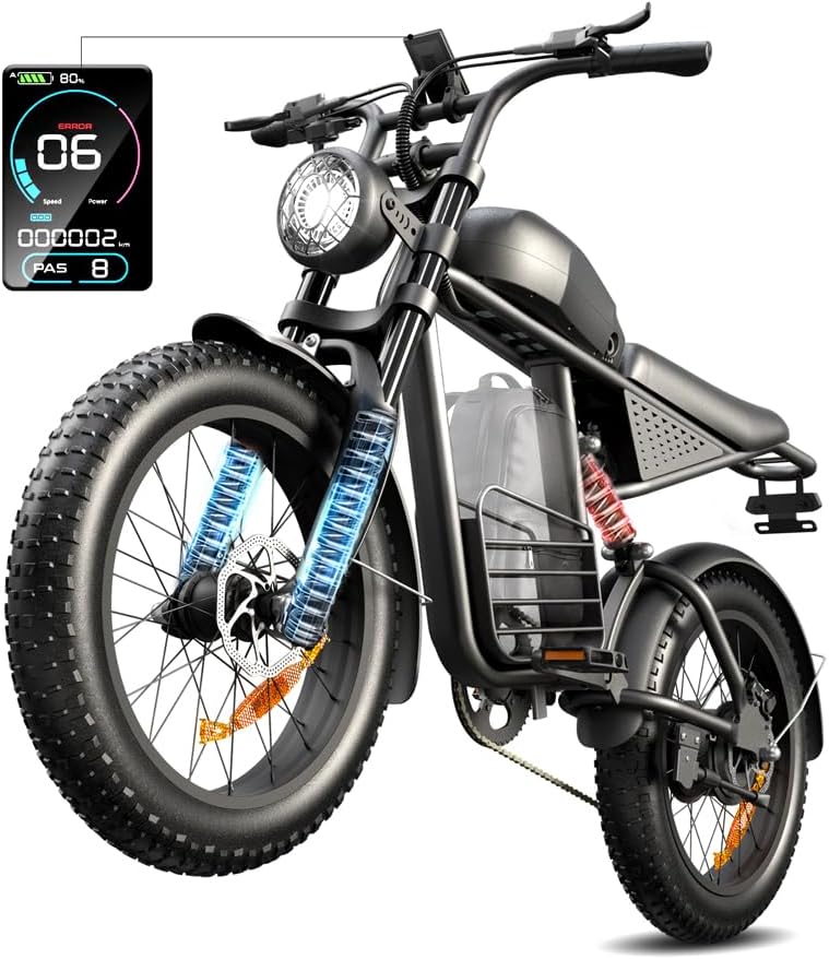Electric Bike for Adults, 1000W/1500W Peak Motor, 48V 15Ah/20Ah Removable Battery, 20" x 4.0 Fat Tire Ebike, 30-34MPH, 7-Speed Gear, All Terrain Electric Bicycle for Commuting & Off-Road Riding