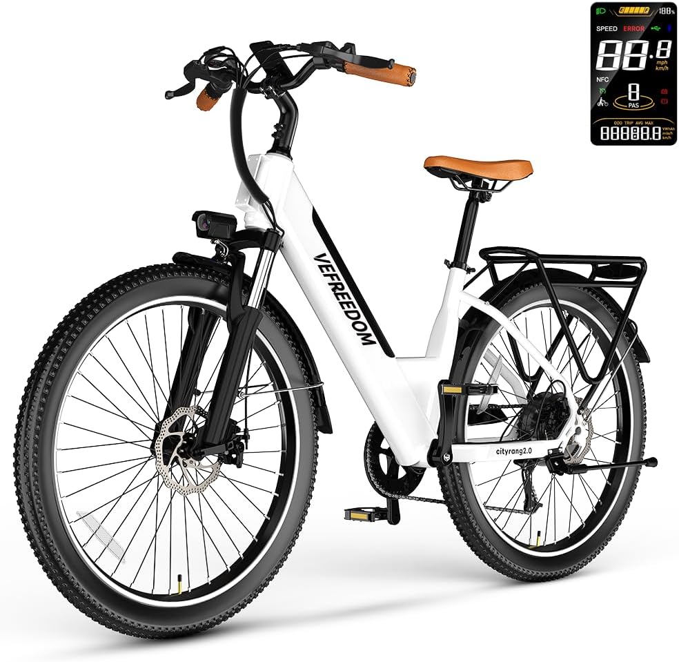 VELECTREC Electric Bike for Adults with 1000W Motor Peak, 528Wh Removable Battery and up to 70Miles Ebike,UL Certified 26" Electric Commuter Bike with 7-Speed and Adjust Front Suspension