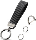 Leather Keychain, Carbon Fiber Car & Bike Key Chain with Anti-Lost D-Ring and 2 Key Ring