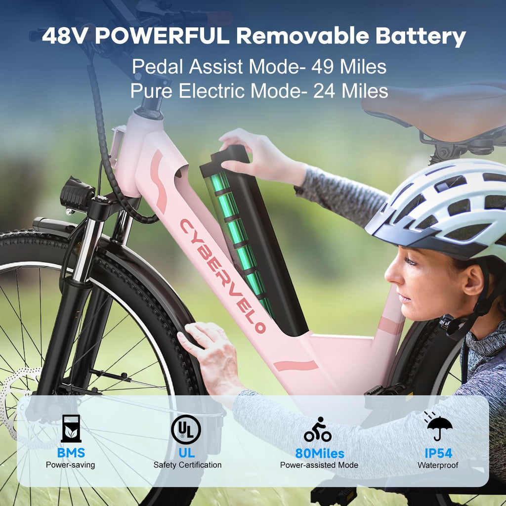 Electric Bike for Adults,70 Miles,1000W Motor,26" Commuter Electric Bike,48V Removable Battery,Electric Bicycles for Women/Man, 7-Speed Dual Disc Brake,UL Certified