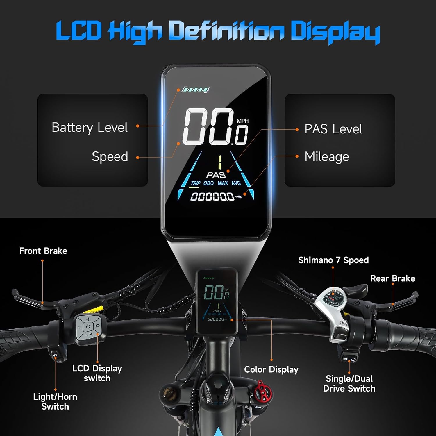 AWD Electric Bike for Adults, 48V 25AH Removable Battery, Peak 4000W Power 26” Fat Tire Ebike, Dual Motor Electric Bicycles, Fast Dual Hydraulic Brakes 7-Speed All Terrain E-Bikes