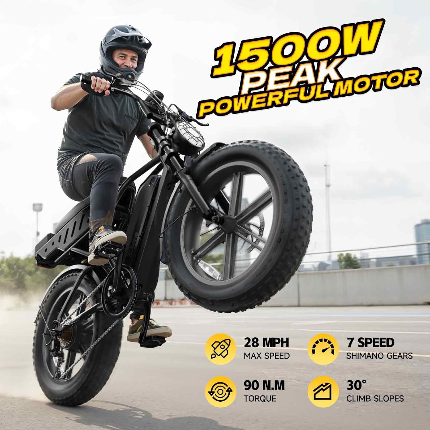 TST Electric Bike for Urban Cycling, 48V 15Ah Battery, 20"x4" Fat Tire | 1500W Peak Motor, Dual Suspension ,7-speed Gears, 3 Working Modes, Suitable for Commuters and Beginner Cyclists, Powerful