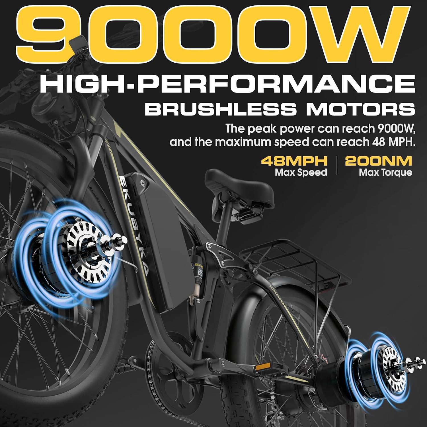 9000W Dual Motor Electric Bike for Adults, 48MPH Fast Full Suspension Ebike, 52V 36Ah Removable Battery for 120 Miles Range, 26 Inch Fat Tire Dual Shock All-Terrain E-Bike, 400lbs Capacity