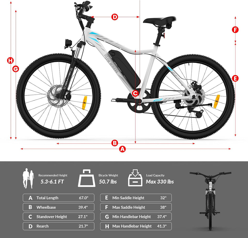 5TH WHEEL Mate Electric Bike for Adults - 1000W Peak Motor, 37KM/H, 468WH Removable Battery, 7-Speed, Mountain Ebike with Front Suspension & LCD Display for Commuting