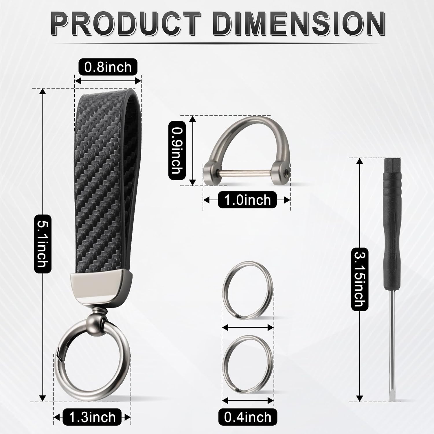 Leather Keychain, Carbon Fiber Car & Bike Key Chain with Anti-Lost D-Ring and 2 Key Ring