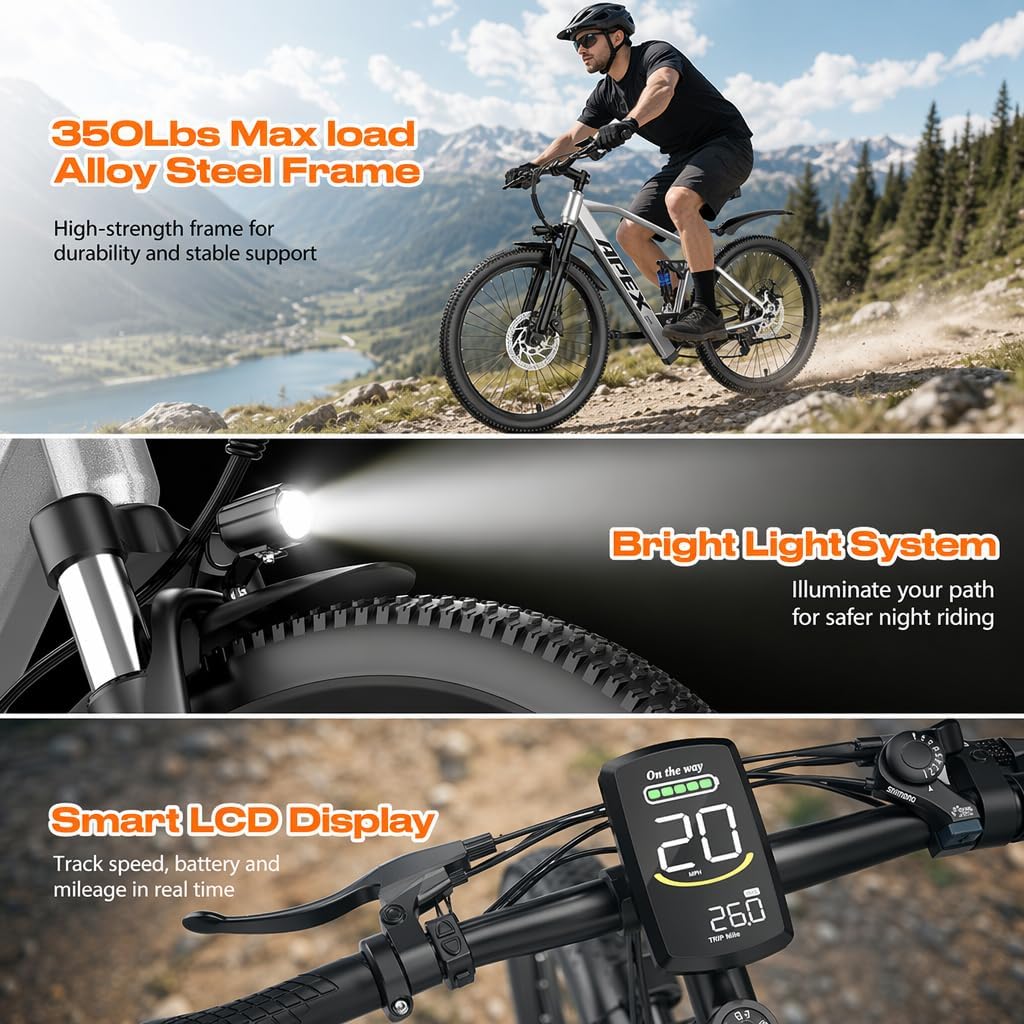 26" Electric Bike for Adults, 1500W Peak Motor,28MPH 65 Miles Commuter E-Bike, UL 2849 Certified,7-Speed Electric Mountain Bike for City, Park and Riding