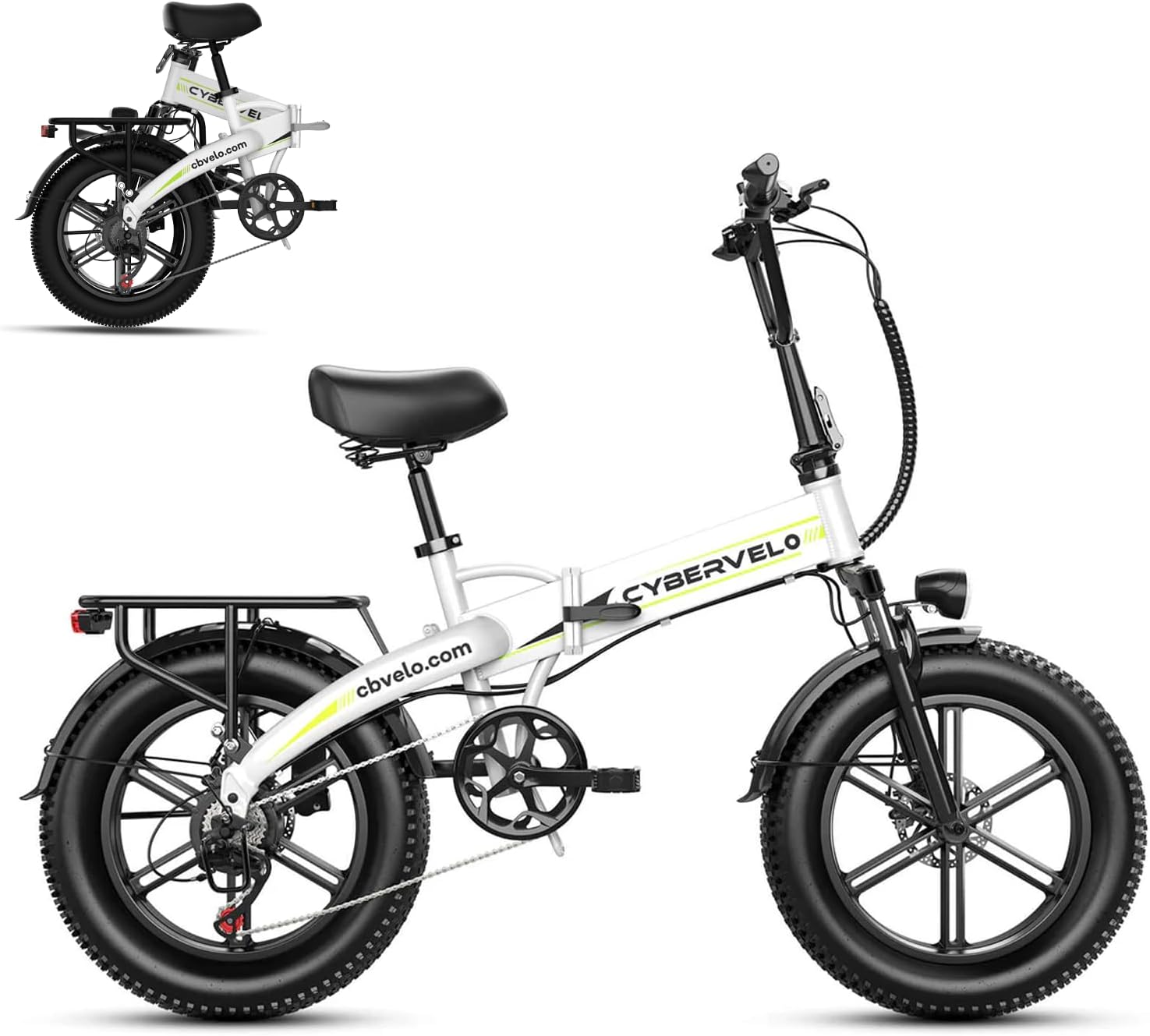 1000W Folding Electric Bike, 48V 20.8AH Large Removable Battery E Bike, 30+MPH, 80 Miles Max Range, 20" Fat Tire Electric Bike for Adults, Adult Electric Bicycles for Commute, 7-Speed