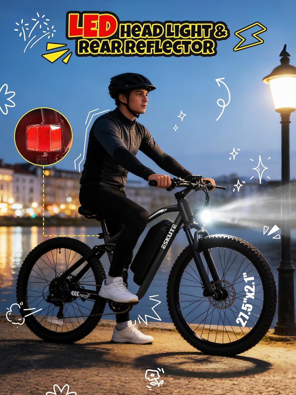 ESKUTE M200F Electric Bike for Adults – 27.5 inch Tire Mountain E-Bike, 1500W Peak Brushless Motor 31+MPH, 48V 20.8Ah Removable Battery, Up to 80 Miles, Step Over Commuter E-MTB, Full Suspensions