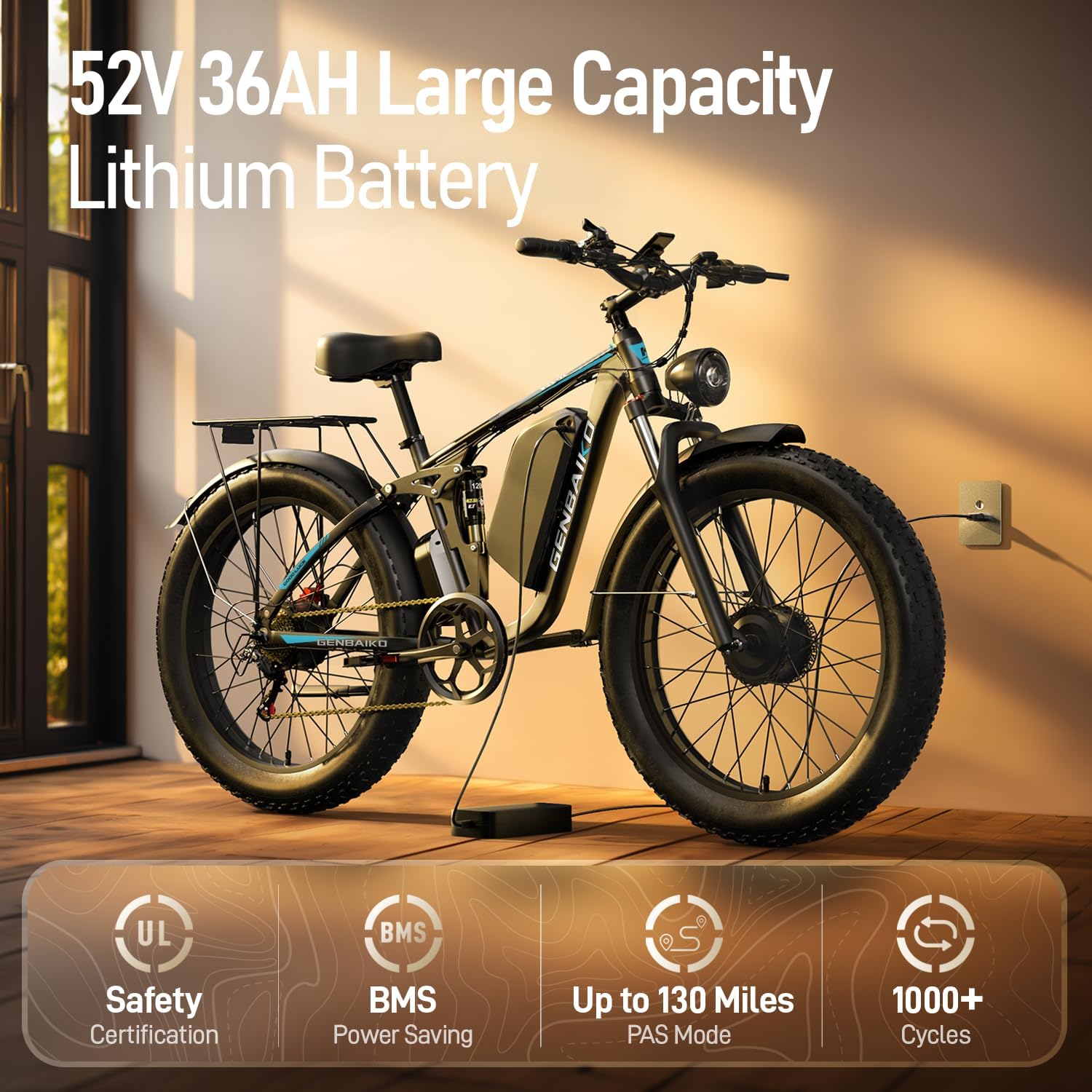 Electric Bike for Adults 51MPH 6000W Peak Dual Motor Fast Ebike 36Ah 52V Full Suspension 26" Fat Tire E Bikes for Men with Hydraulic Brake 130 Miles Electric Bicycle