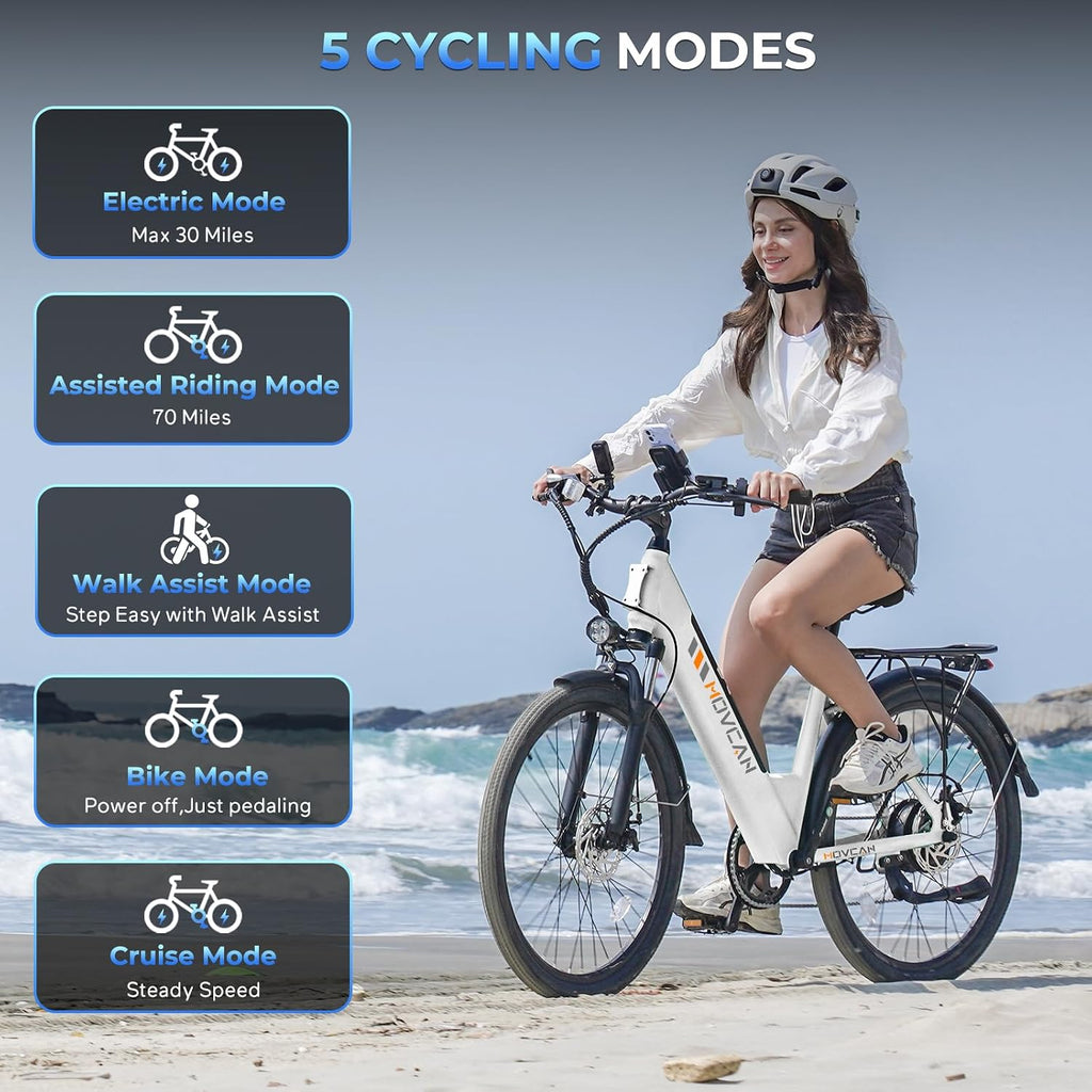 Movcan V80 Electric Bike for Adults - 1000W Motor -28MPH- 70 Mile Range | 26'' City Cruiser Ebike, 48V 13Ah Removable Battery, 7-Speed Dual Disc Brake, Mountain E-Bike for Commuting & Urban Adventure