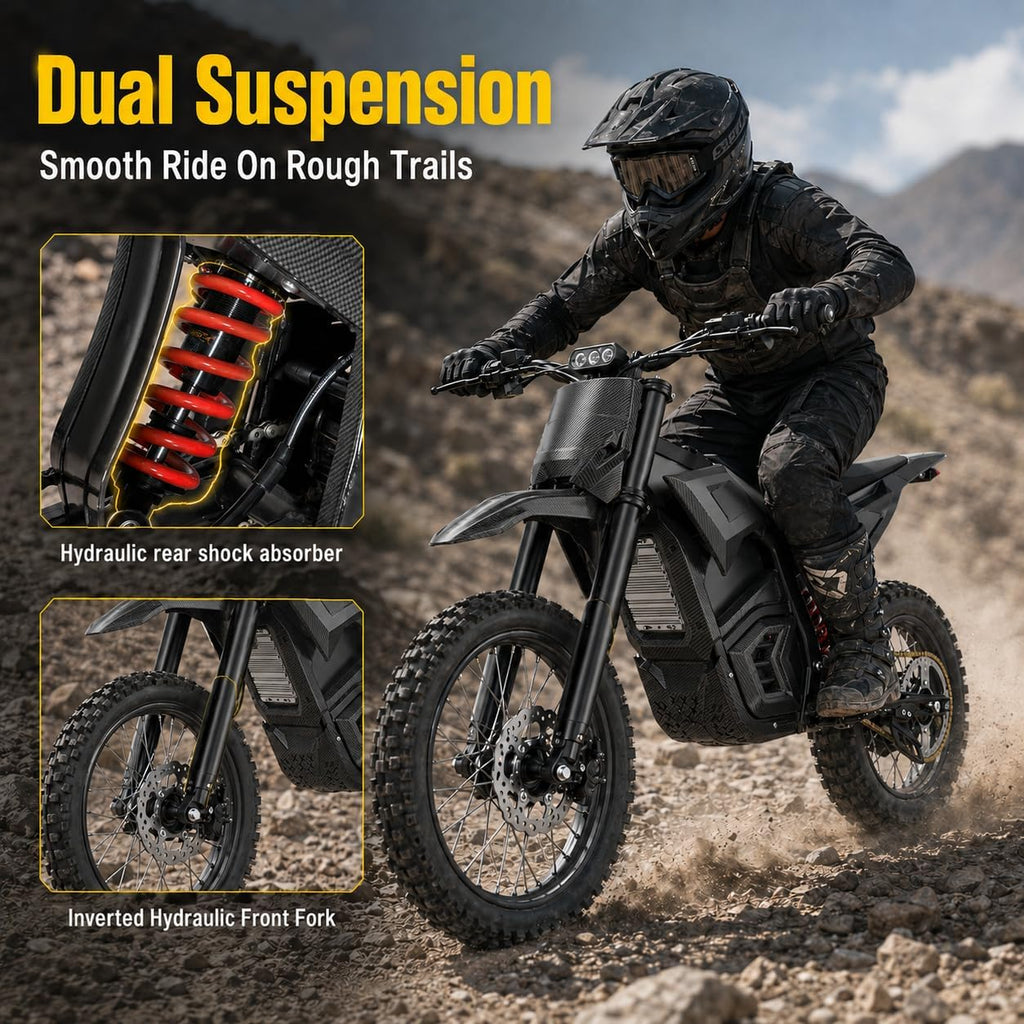 Q1 Electric Dirt Bike for Adults & Teens, 6000W Peak Mid-Drive Motor, 60 MPH Electric Motorcycle, 60V 30Ah Removable Battery, 60-Mile Range, Hydraulic Brakes & Full Suspension