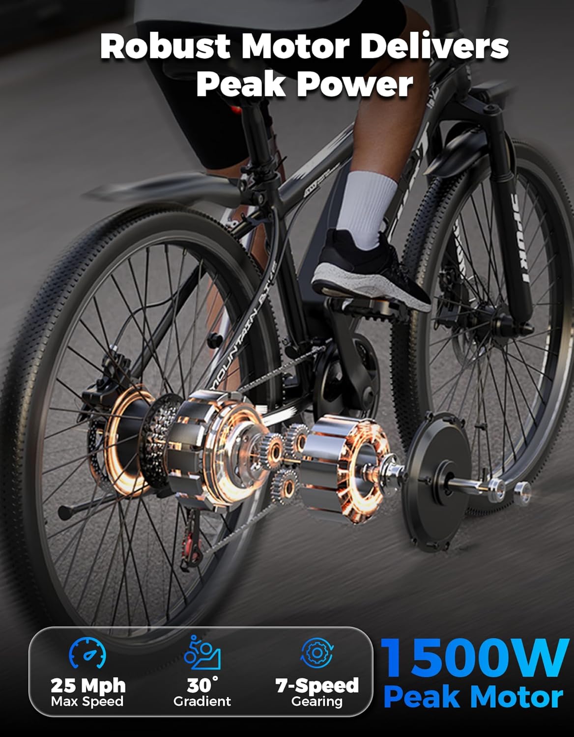 ASKGO Electric Bike for Adults, 1500W Peak Mountain Ebike with 25 MPH, 65 Miles Range, 7 Speed, 48V 10.4Ah Removable Battery Ebike, 26" Electric Bicycle for Commute