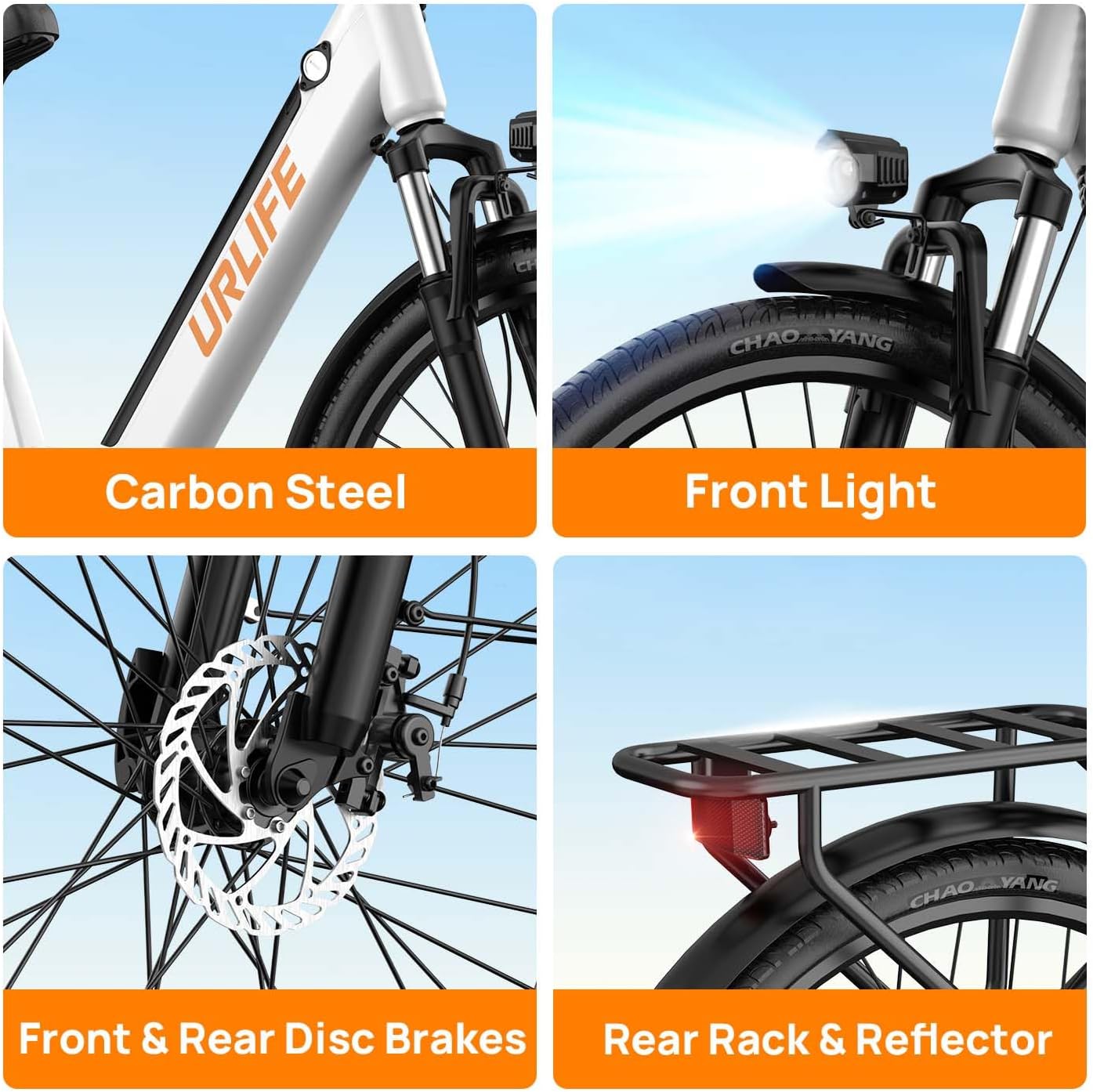 URLIFE 26" Electric Bike for Adults, 750W Peak Motor Ebike, 48V 10.4Ah, 60-Mile Max Range & Commuter E-Bike, Front Suspension & 7-Speed Ebikes (White)