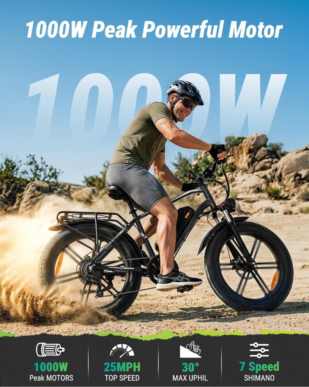 OUXI Electric Bike for Adults, 1000W Peak Electric Mountain Bicycle 48V13Ah