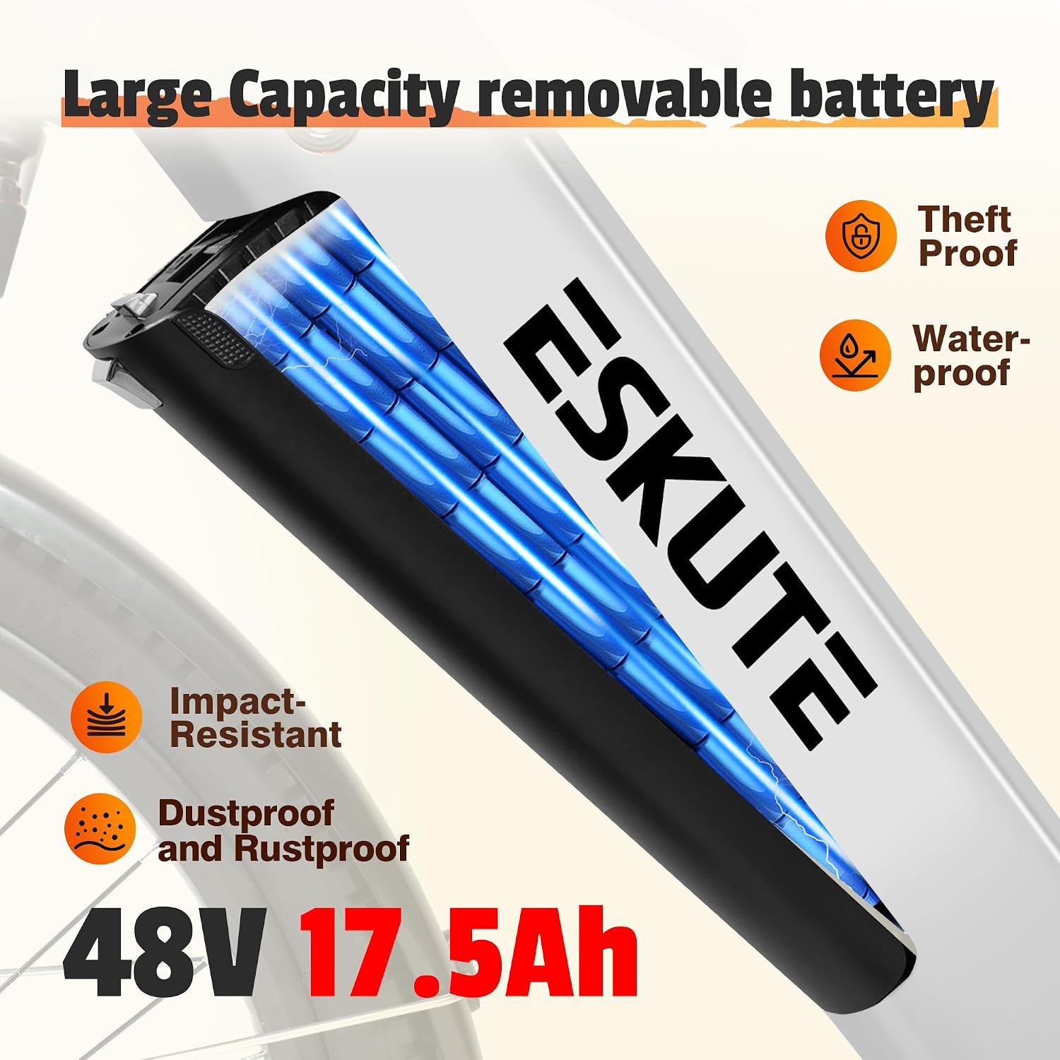 ESKUTE Electric Bike for Adults-70Miles 840 WH Removable Battery e-Bike, 28MPH Step Thru Electric Bicycle, 1300w Peak Ebike, 7-Speed 26'' tire Adjustable Stem Electric Bike