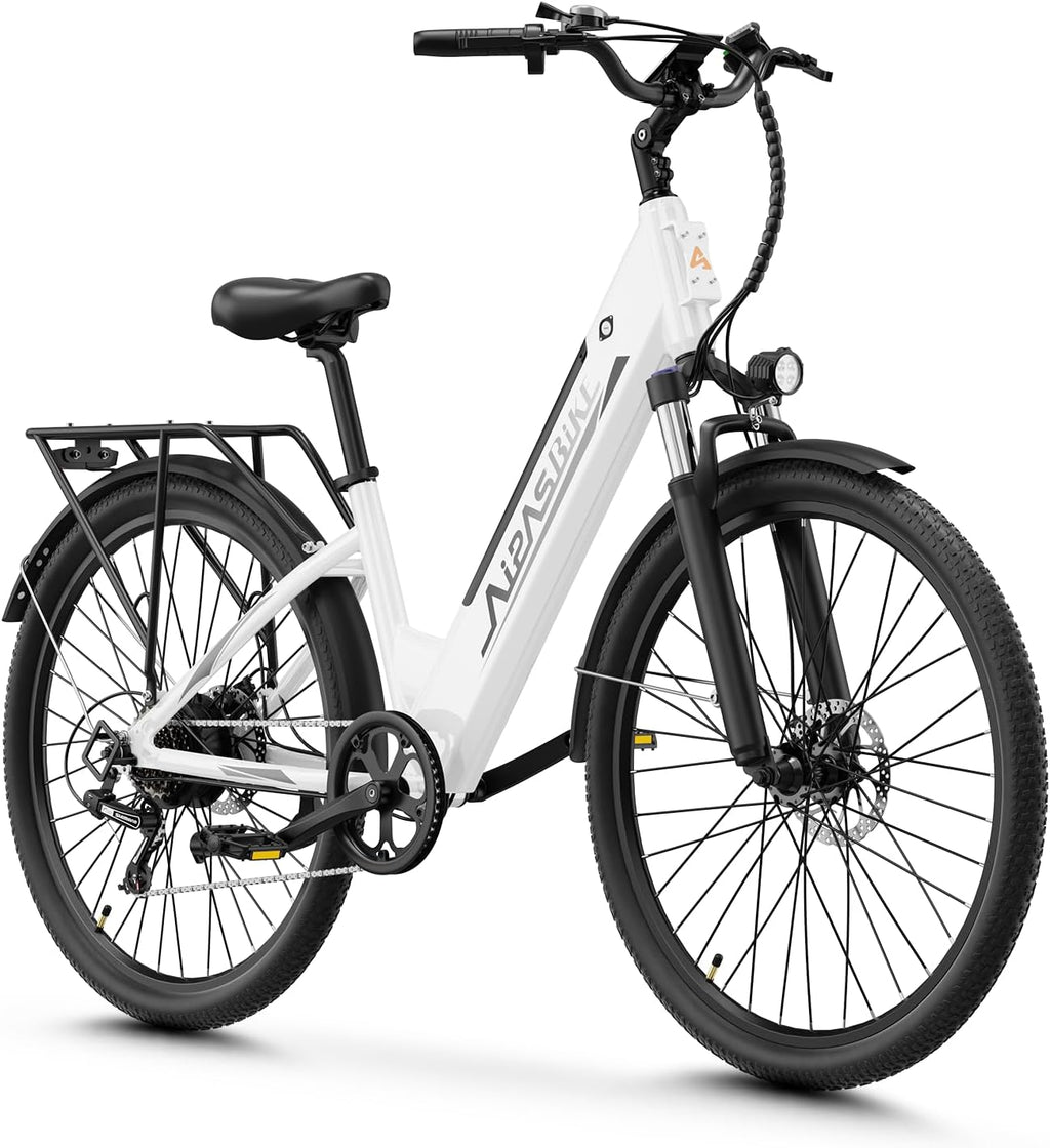 Aipas C1 Electric Bike with 1100W Peak Motor, 62 Miles Long Range Commuter Ebike for Adults, 26" All Terrain Electric Bicycle with 48V 12.8Ah Removable Battery, 7-Speed, Adjustable Suspension