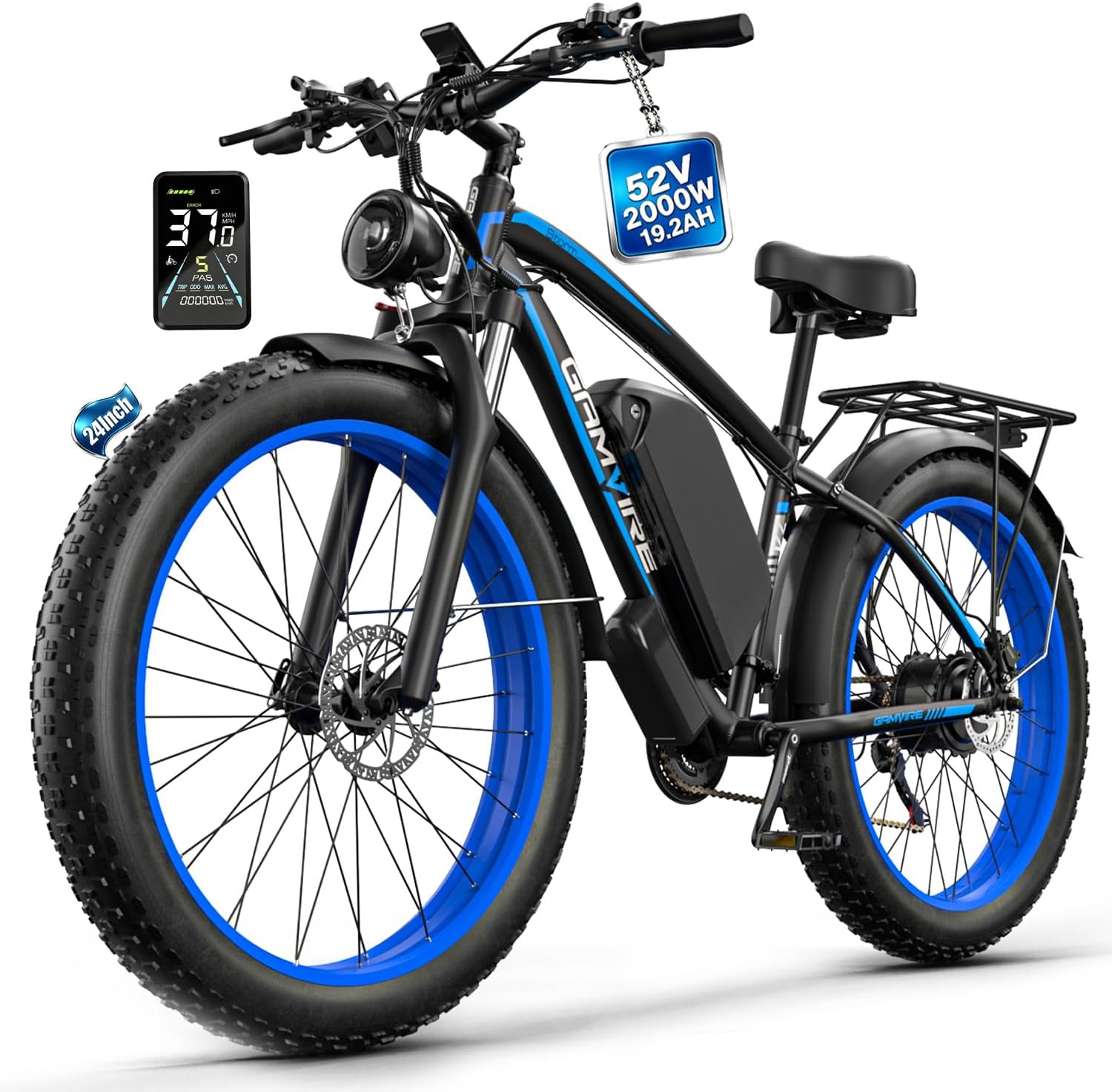 Ebike for Adults Electric, 52V 19.2Ah/32Ah, Peak 2000W/3000W/6000W E-Bicycle, 36/40/45 M P H, 70 /100Miles, Off Road Snow Mountain E-Bike, Hydraulic Disc Brake, 24"/26" Fat Tire E-Bike UL2849 by SGS