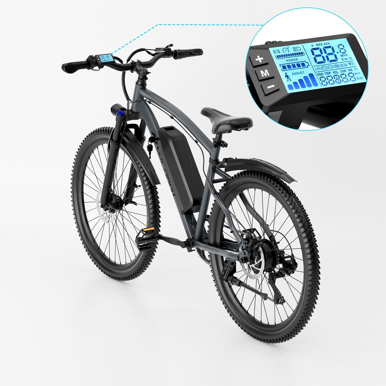 26-inch Adult Electric Bicycle, with a Load Capacity of 330 pounds, 48V Detachable Battery, 7-Speed Gear Shifting, a top Speed of 25 Miles per Hour, a 750-watt Peak Motor