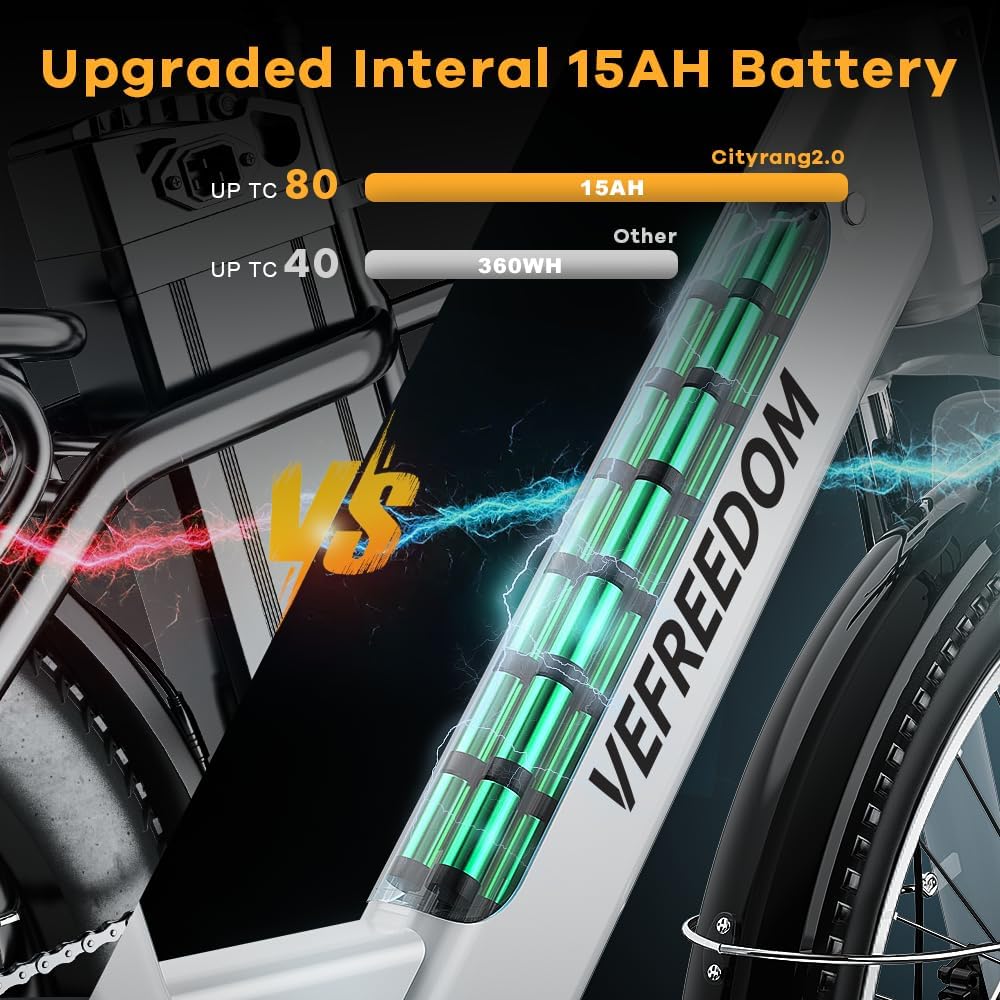 VELECTREC Electric Bike for Adults with 1000W Motor Peak, 528Wh Removable Battery and up to 70Miles Ebike,UL Certified 26" Electric Commuter Bike with 7-Speed and Adjust Front Suspension