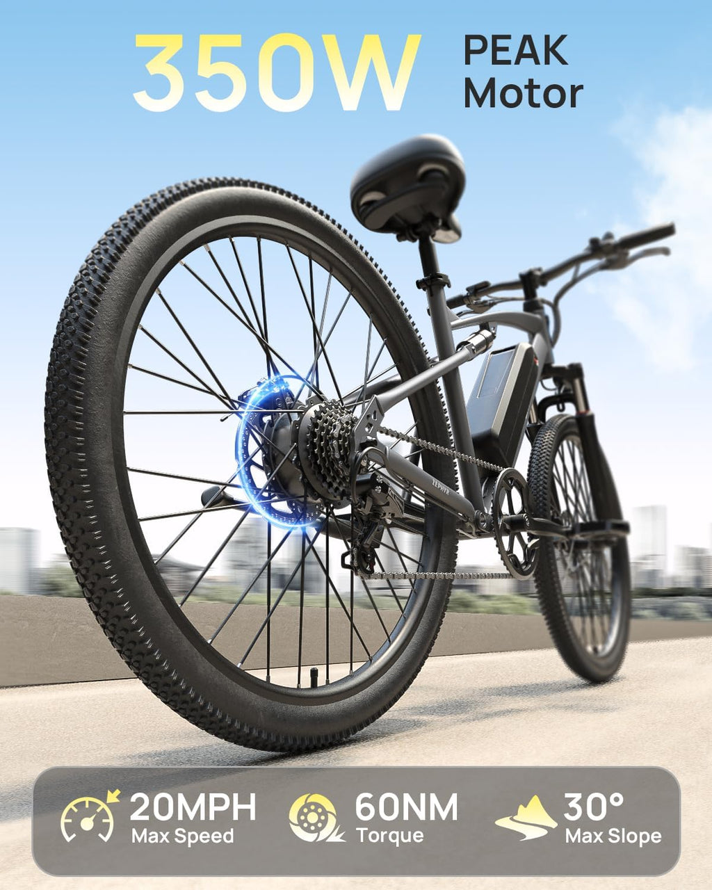 QRONGE Electric Bike for Adults, Full Suspension Ebike, 350W Peak Motor 540Wh Battery, 20MPH(PAS Mode) Mountain Electric Bicycles, 7 Speed, 26'' Tire, Up to 70 Miles, Zephyr
