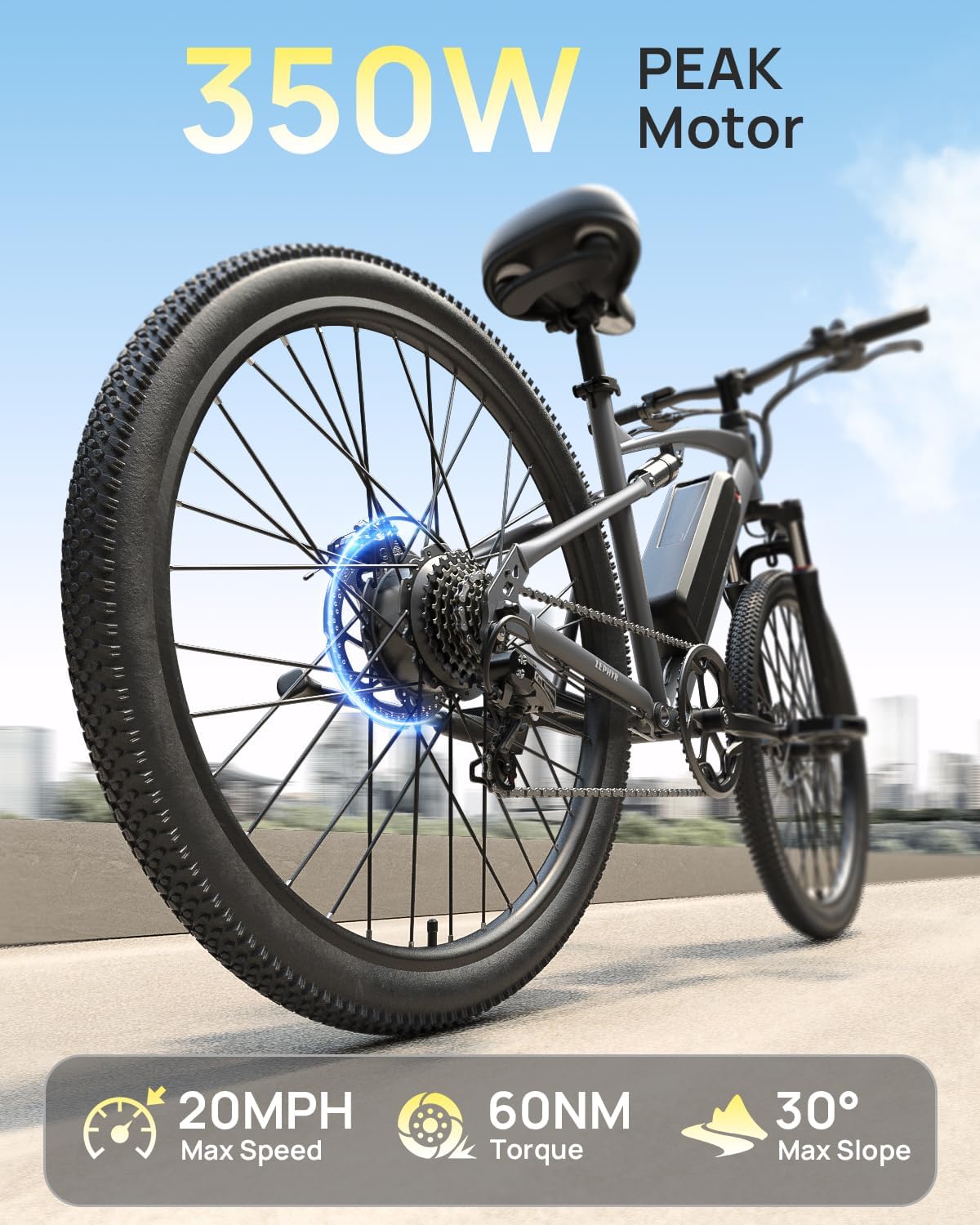 QRONGE Electric Bike for Adults, Full Suspension Ebike, 350W Peak Motor 540Wh Battery, 20MPH(PAS Mode) Mountain Electric Bicycles, 7 Speed, 26'' Tire, Up to 70 Miles, Zephyr