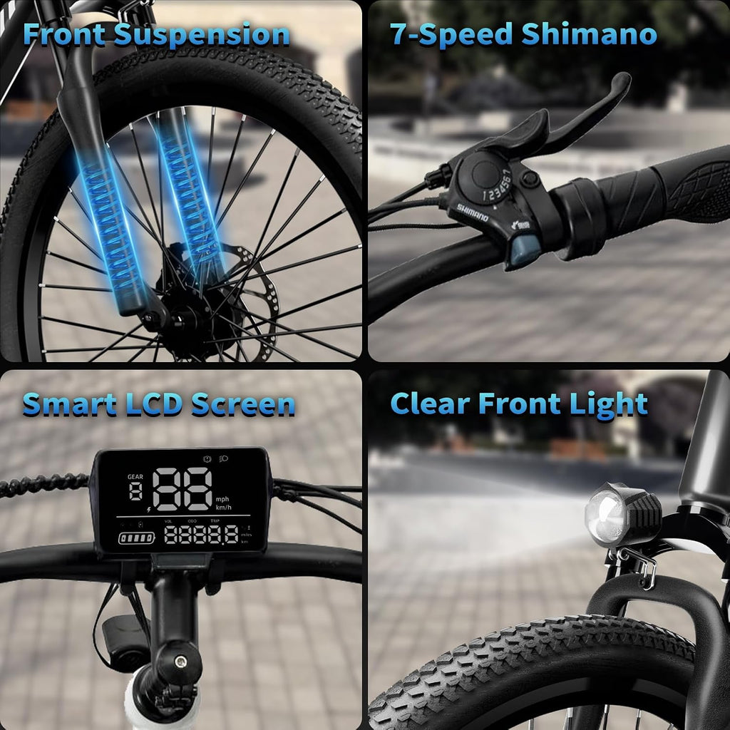26" Electric Bike for Adults,750W Peak Motor Ebike with 480Wh Removable Battery,20MPH and 50 Miles Range Electric Commuter Bike,7-Speed,UL 2849 Security Certified
