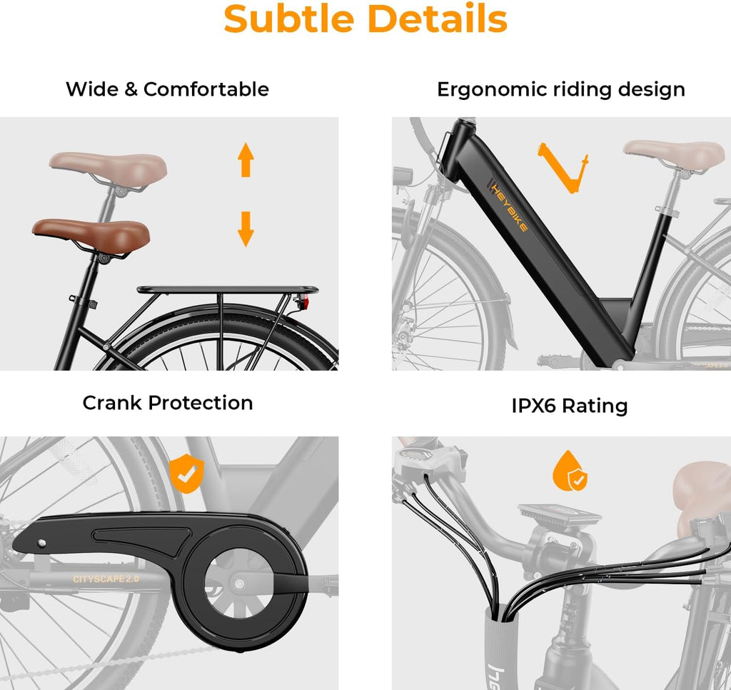 Heybike Cityscape 2.0 Electric Bike for Adults with 1000W Motor Peak,468Wh Removable Battery and up to 50Miles 24MPH,UL Certified 26" Electric Commuter Bike with 7-Speed and Front Suspension.