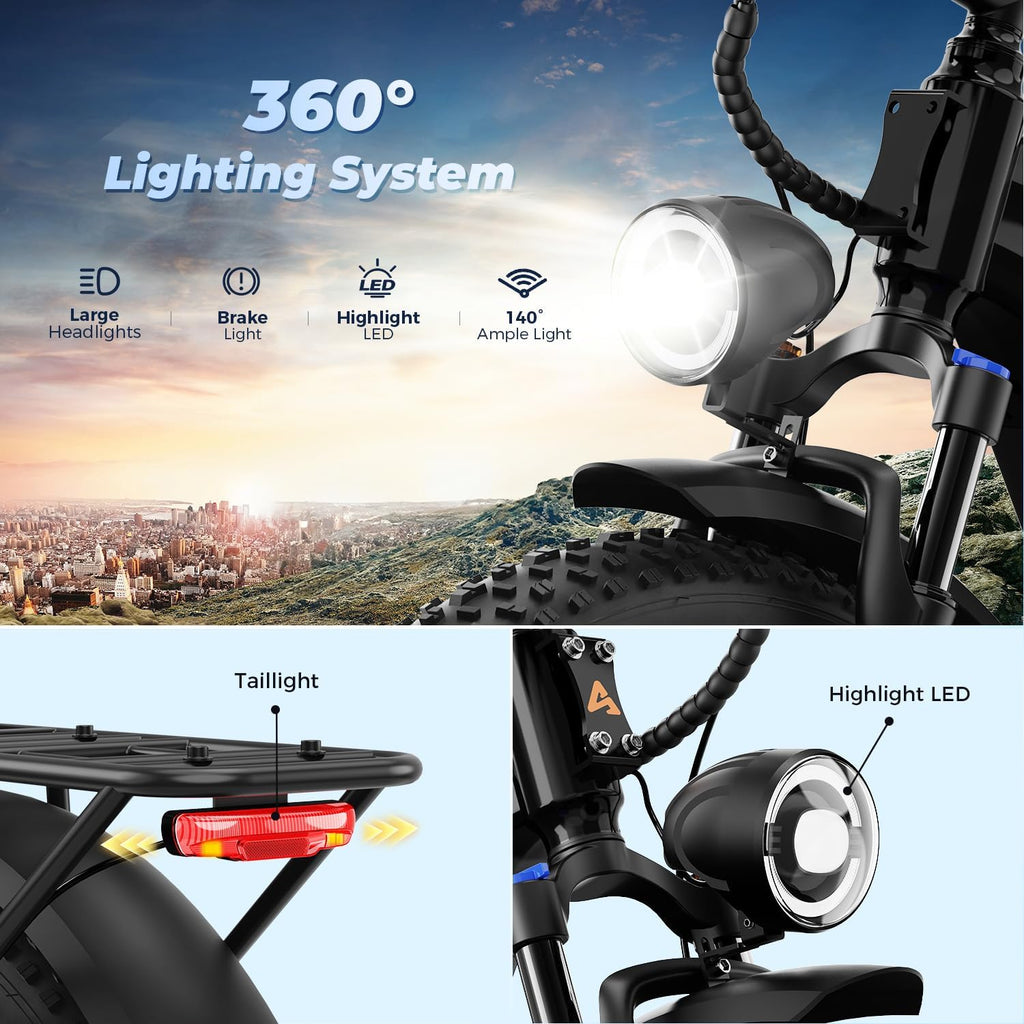 Aipas M2 Max Electric Bike for Adults, 1800W Peak Motor Electric Mountain Bike, 26" x 4.0"Fat Tire Ebike with 48V 17.5Ah Battery, Up to 85 Miles Range, Hydraulic Disc Brakes, Air Suspension, 7 Speed