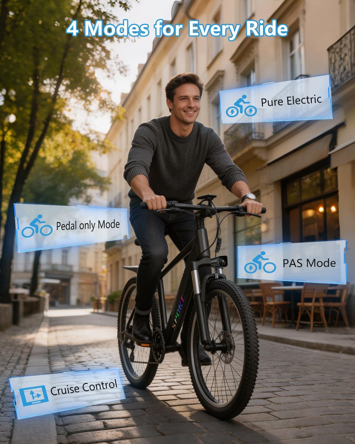 Electric Mountain Bike 26" with 48V 12Ah Battery, 1500W Peak Motor | Up to 25MPH Speed, 65 Miles Range, 7 Speed Gears, Removable Battery, City Commuter