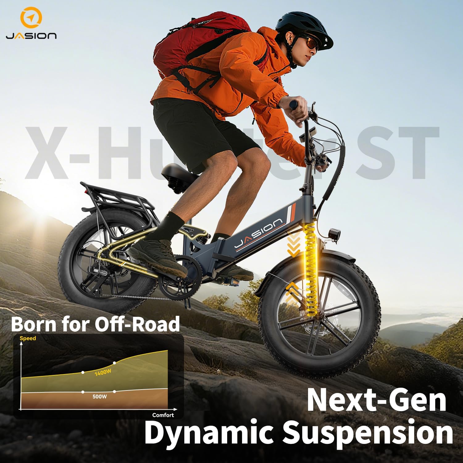 Jasion X Hunter PRO/ST Electric Bike for Adults,1800/1400W Peak 20''Fat Tire Foldable E Bikes,Folding Ebike Up to 80/70 Miles Range 30 MPH,720/624WH Removable Battery,Certified by UL2849