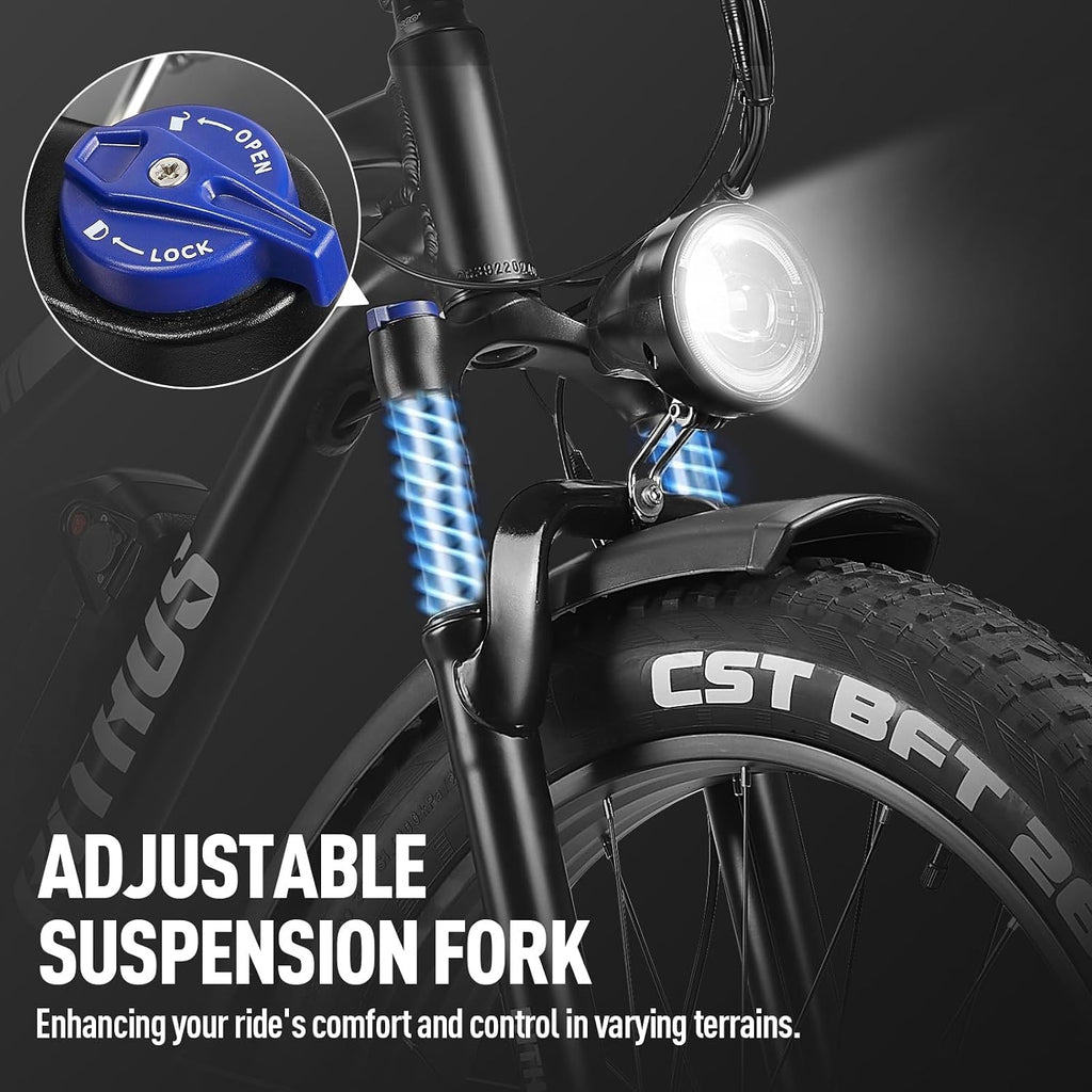 Electric Bike for Adults 26" x 4.0 Fat Tire Ebike,1000W Motor 35MPH Electric Mountain Bike,48V 17.5Ah Removable Battery Up to 80Miles,Hydraulic Brakes,7 Speed,Front Suspension,UL 2849 Certified
