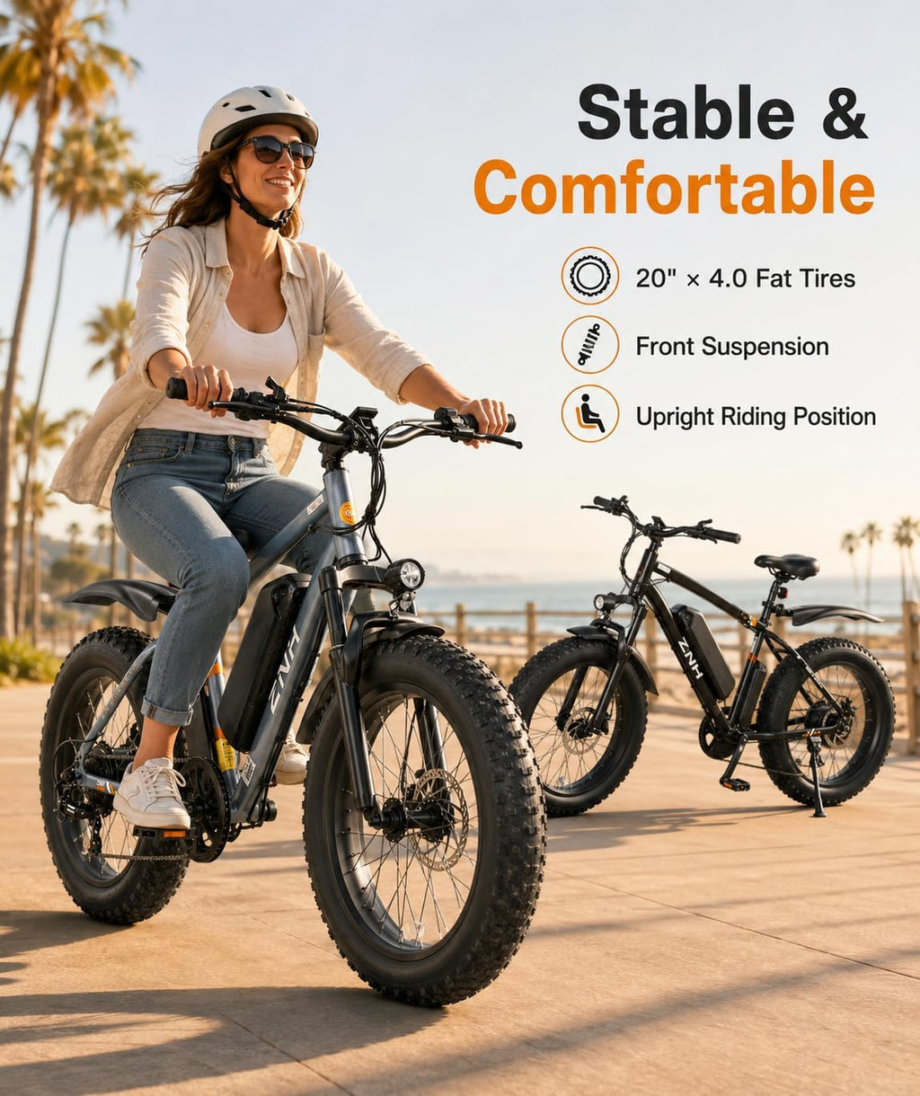 ZNH Electric Bike for Adults, 1100W Peak Motor 25MPH 60 Miles Fat Tire Ebike with 48V 15Ah Removable Battery, All Terrain Fat Tire Electric Bike, Front Suspension & 7-Speed UL 2849 Certified