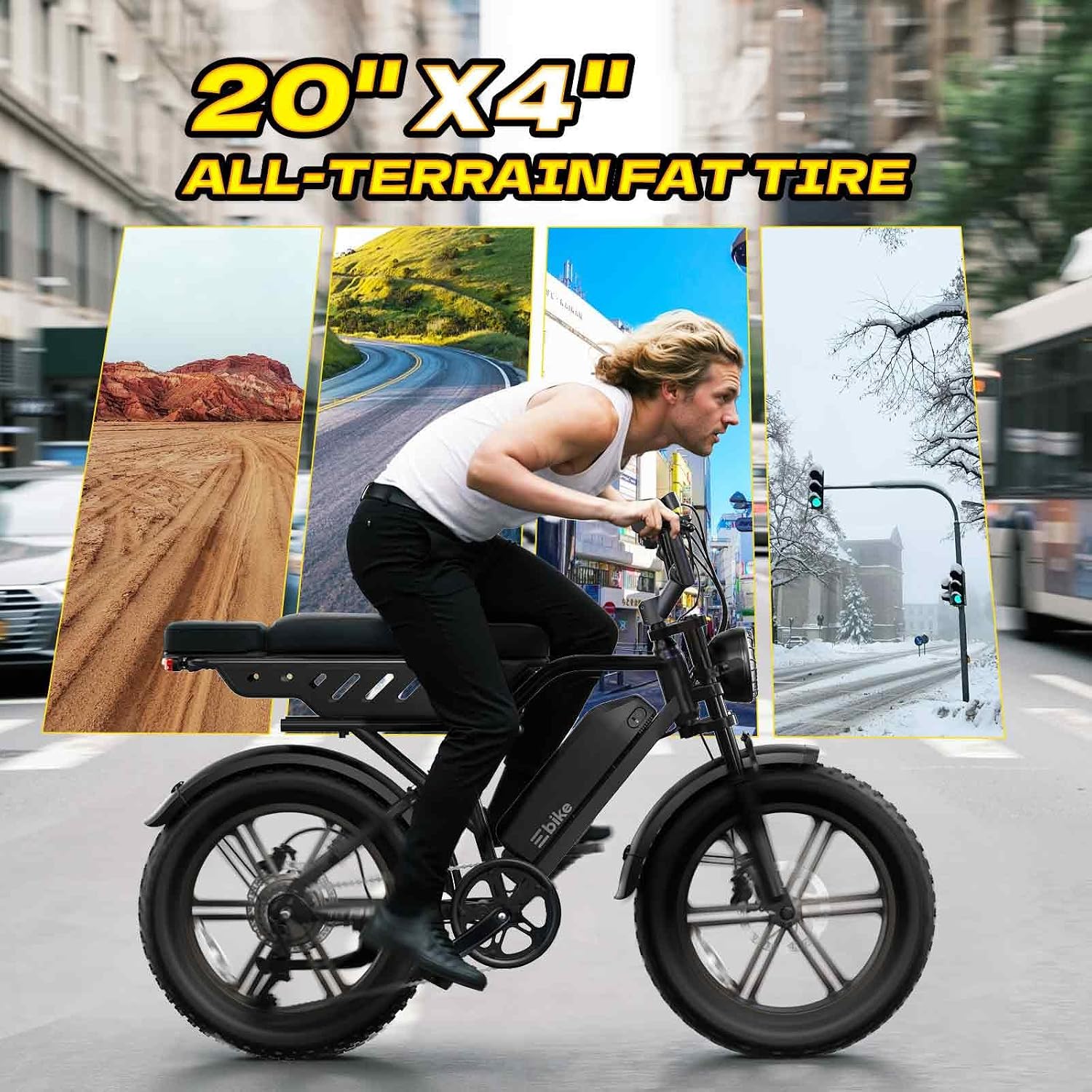 TST Electric Bike for Urban Cycling, 48V 15Ah Battery, 20"x4" Fat Tire | 1500W Peak Motor, Dual Suspension ,7-speed Gears, 3 Working Modes, Suitable for Commuters and Beginner Cyclists, Powerful