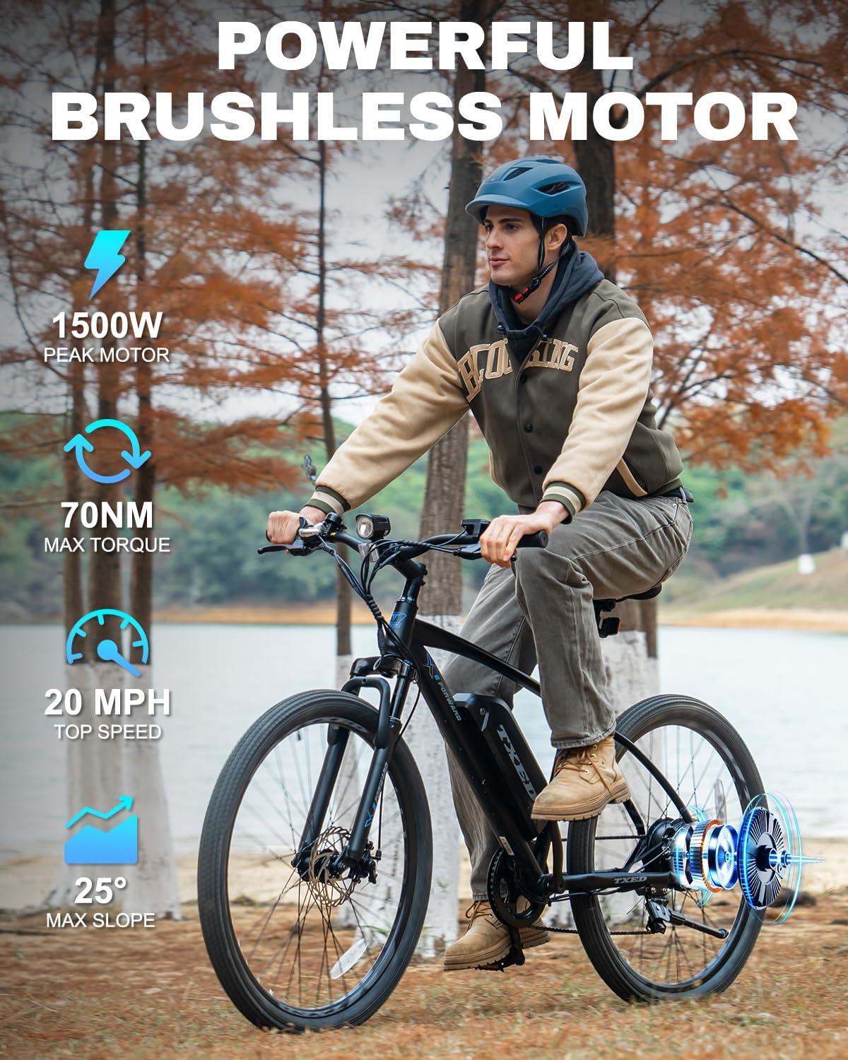 Electric Bike for Adults, 1500W Peak Motor, 48V 13Ah Removable Battery, Up to 60-Mile Range, 20 MPH, UL 2849 Certified, Shimano 7-Speed, 27.5" Ebike