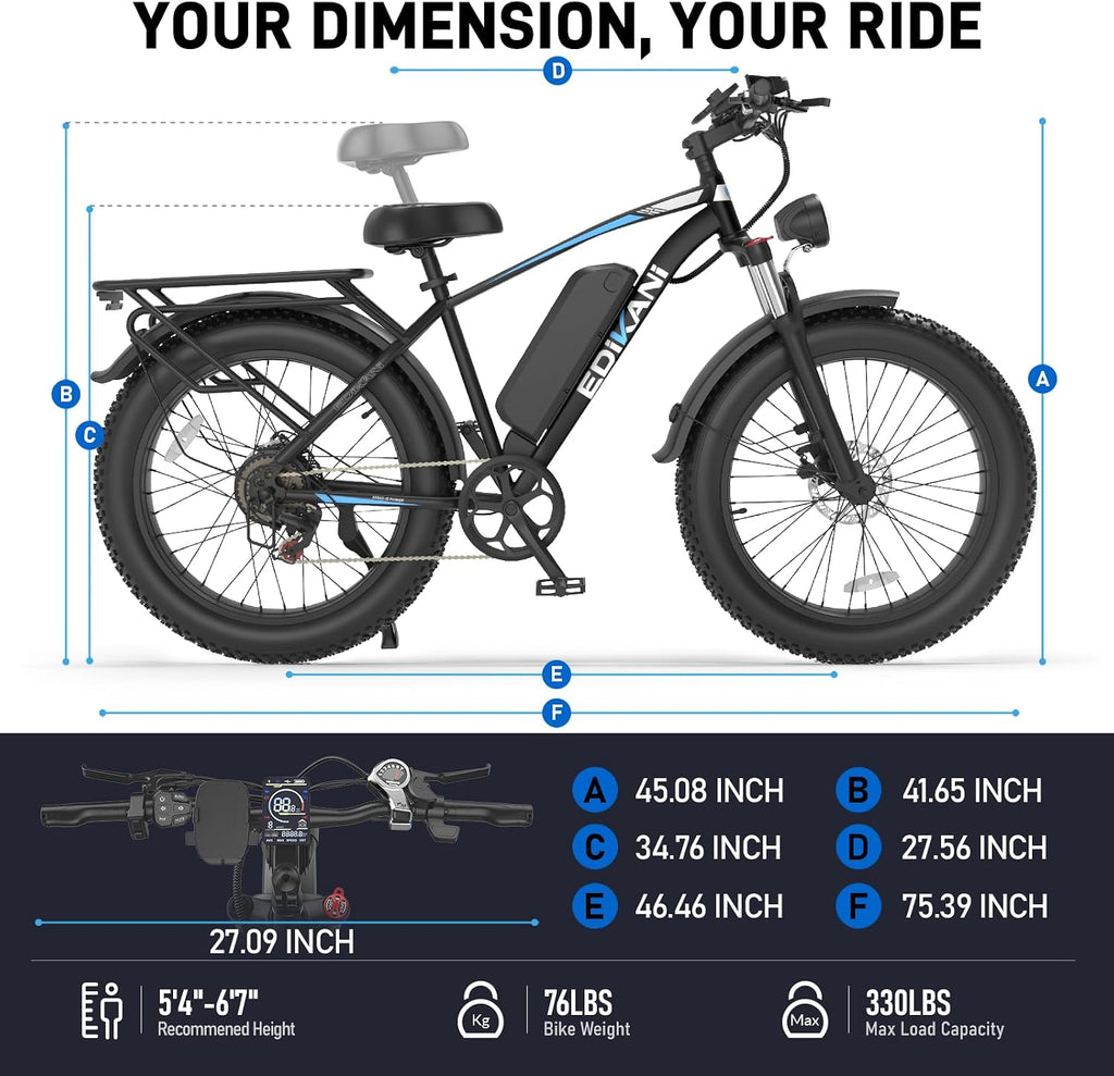 EDIKANI S01 26" Electric Bike for Adults, Peak 2000W 34MPH Fast E Bike for Men, 1104WH 100 Miles Fat Tire Ebike for Adults Electric, E Bicycle for Commuter with Brake Light & Turn Signals