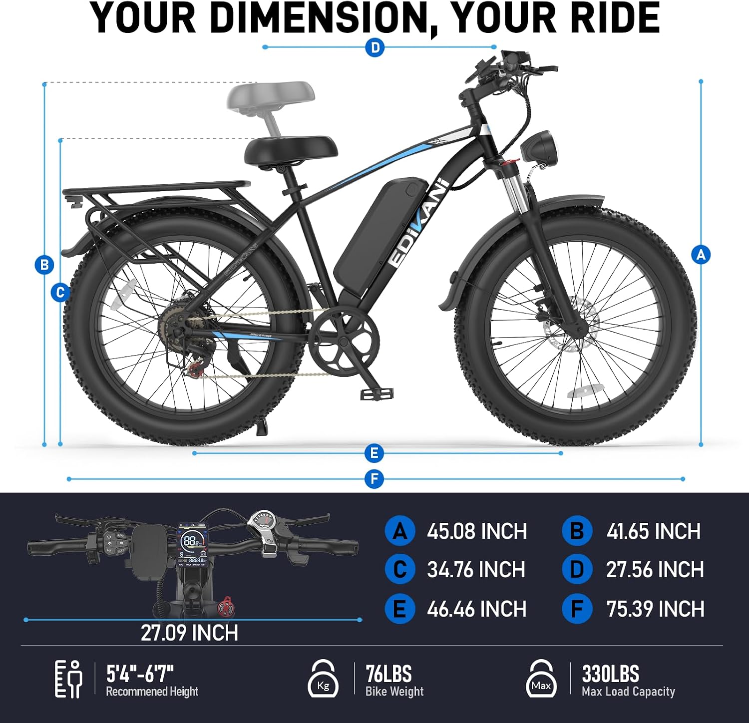 EDIKANI S01 26" Electric Bike for Adults, Peak 2000W 34MPH Fast E Bike for Men, 1104WH 100 Miles Fat Tire Ebike for Adults Electric, E Bicycle for Commuter with Brake Light & Turn Signals