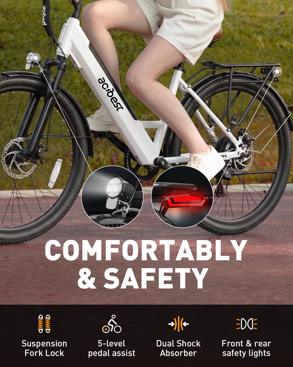 ACTBEST Electric Bike for Adults, Cores 27.5" Electric Commuter Bike Up to 28MPH 70 Miles, with Peak 1200W Motor, 48V 576Wh Removable Battery, 7-Speed City Cruiser Mountain E Bike for Commuting