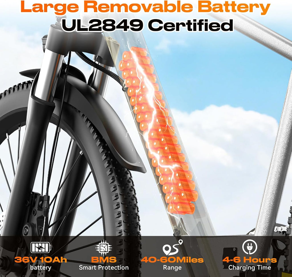 26" Electric Bike for Adults, 1500W Peak Motor Mountain Ebike, 28MPH Up to 65 Miles, UL2849 Certified, 7-Speed, Removable Battery, Shock Absorber, Fat Tire Commuter E-Bike