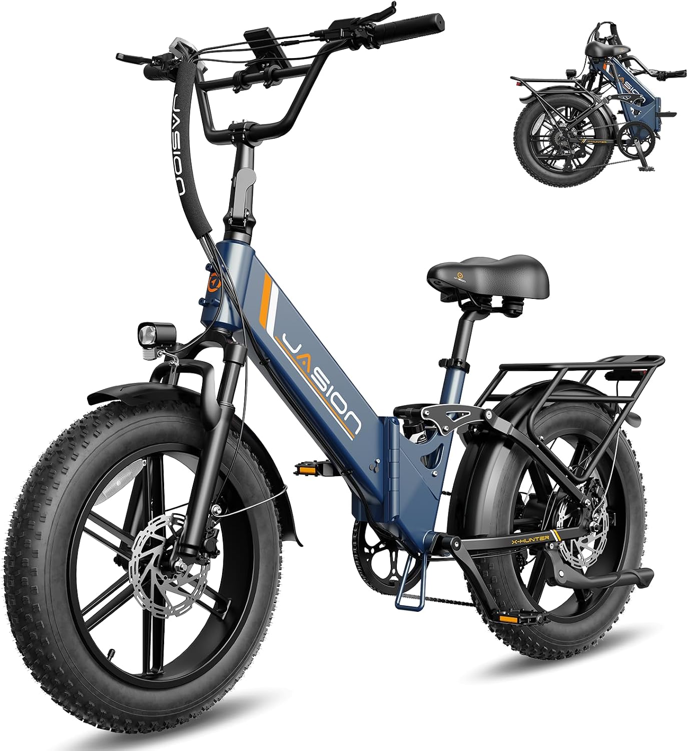 Jasion X Hunter PRO/ST Electric Bike for Adults,1800/1400W Peak 20''Fat Tire Foldable E Bikes,Folding Ebike Up to 80/70 Miles Range 30 MPH,720/624WH Removable Battery,Certified by UL2849