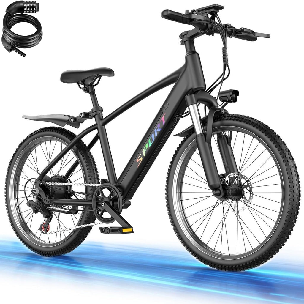 Electric Bike for Adults, 1500W Peak Mountain Ebike, Up to 25MPH, 65 Miles Long Range, 48V 12Ah Removable Battery, 26" Tire Electric Bicycle, 7-Speed E-bike for City Trail, 5 Modes, Front Suspension