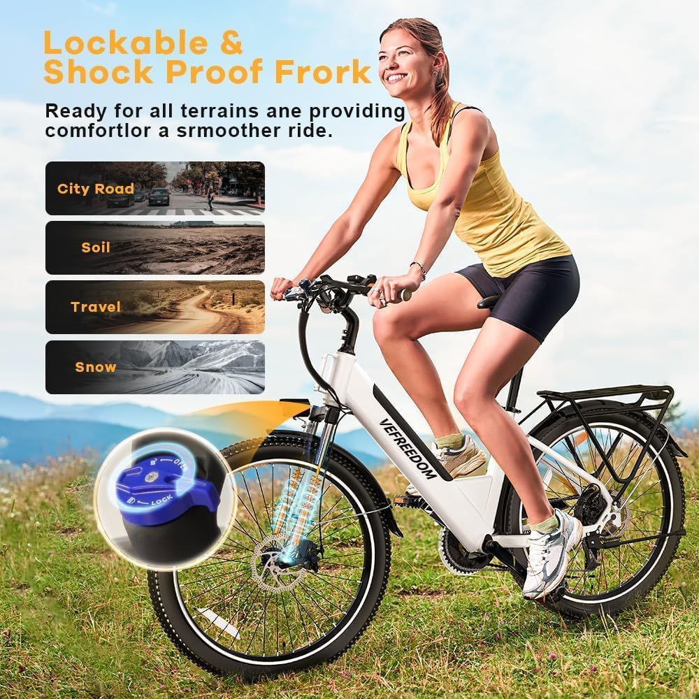 EUY 26" Electric Bike for Adults,1000W Motor Peak Ebike Max Long Range 70 Miles & 28 Mph by 48V Removable Battery,Commuter Fast E-Bikes,7-Speed Step Thru Electric Bicycles UL Certified