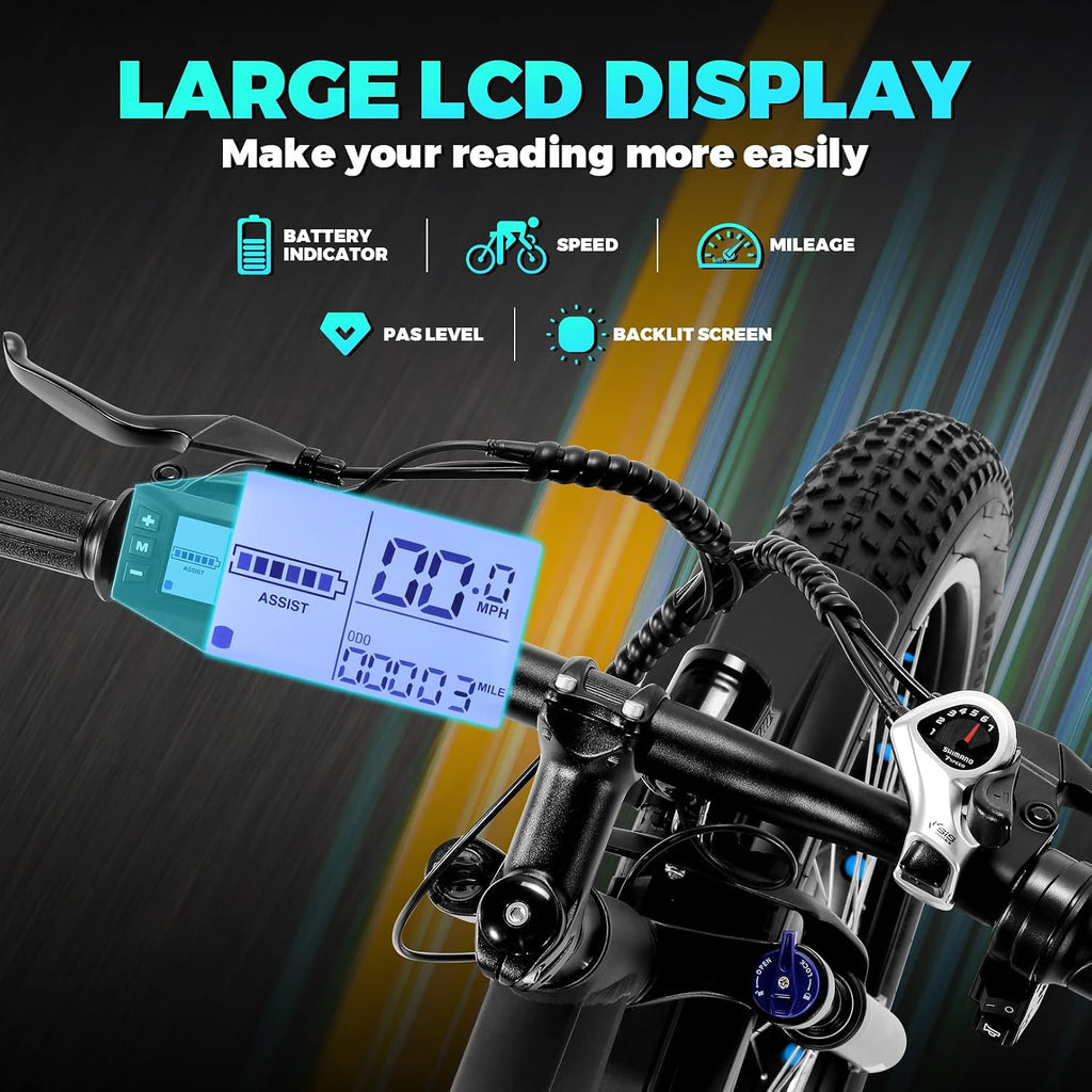 Electric Bike 26" Fat Tire Electric Bike for Adult, Peak 750W 48V 13Ah Removable Battery Electric Mountain Bike, Commuting Off Road Ebike 7 Speed & Front Suspension Fast Charge