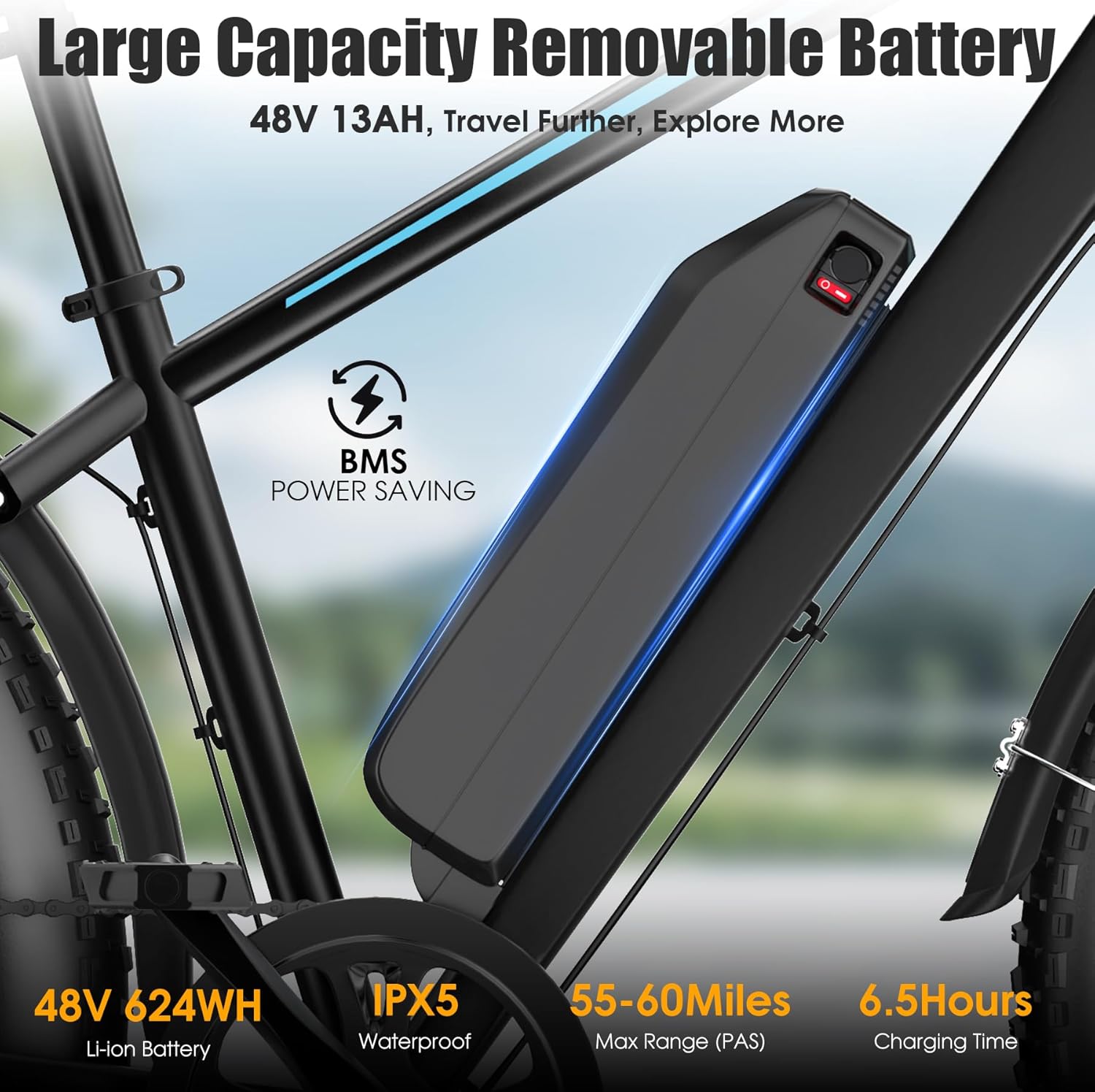 Electric Bike for Adults, 1000W Peak Ebike, 60Miles Electric Mountain Bike, 26" x 4'' Fat Tire Electric Bicycle with 48V 13AH Battery, Rear Rack, Fenders, Front Suspension, UL 2849 Certified