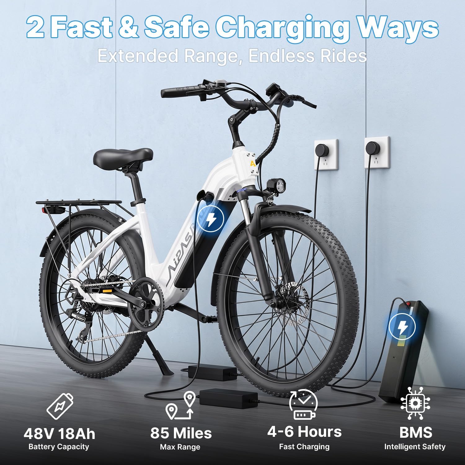 Aipas C1 Max Electric Bike for Adults Commuter, 85 Miles Long Range Ebike with 1100W Peak Motor, 24" All Terrain Electric Bicycle with 48V Removable Battery, Adjustable Suspension, 500LB Capacity