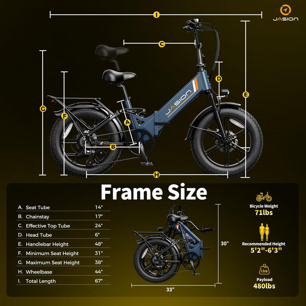 Jasion X Hunter PRO/ST Electric Bike for Adults,1800/1400W Peak 20''Fat Tire Foldable E Bikes,Folding Ebike Up to 80/70 Miles Range 30 MPH,720/624WH Removable Battery,Certified by UL2849