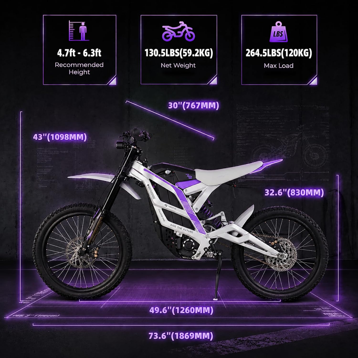 79BIKE FALCON-PRO Electric Dirt Bike for Adults, 72V 35Ah NMC Battery 10kW Peak Power PMSM Motor Offroad Electric Motorcycle, Max 56MPH & 410N.m Torque E Dirt Bike Adult Off-Road Trail Riding E-Moto