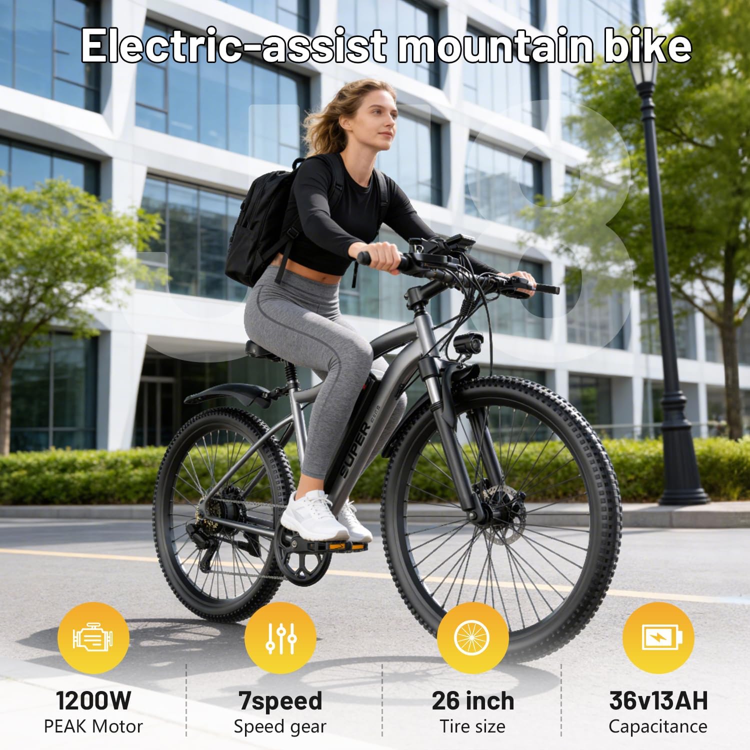 Electric Bike for Adults & Teens, 26 Inch 1500W Peak Ebike, 25 MPH, 50+ Mile Range, UL 2849 Certified E Mountain Bike, 7-Speed Commuter Bicycle for Road, Snow
