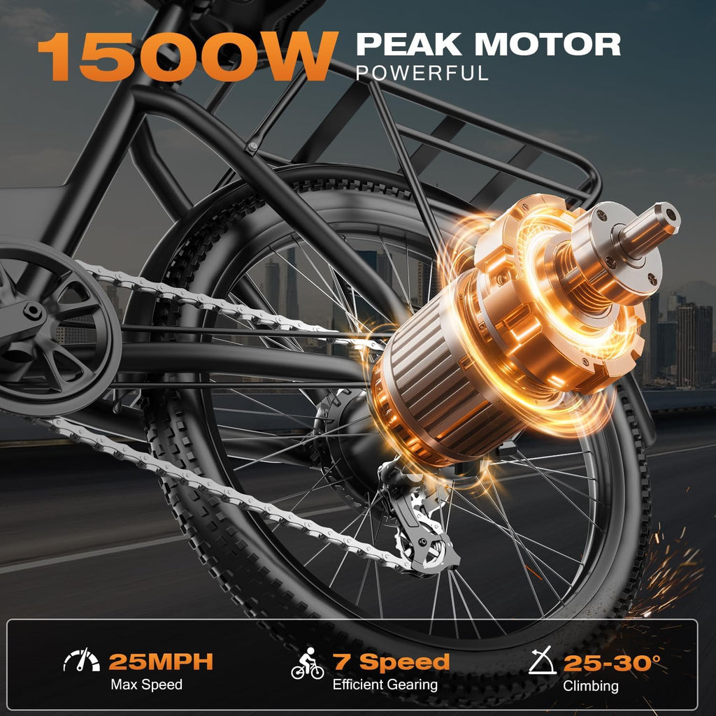 ASKGO Electric Bike for Adults with 1500W Peak Motor, 25MPH 65Miles Electric Mountain Bike with 48V 10AH Removable Battery, 26" Commuting Ebike with 7 Speeds Front Suspension