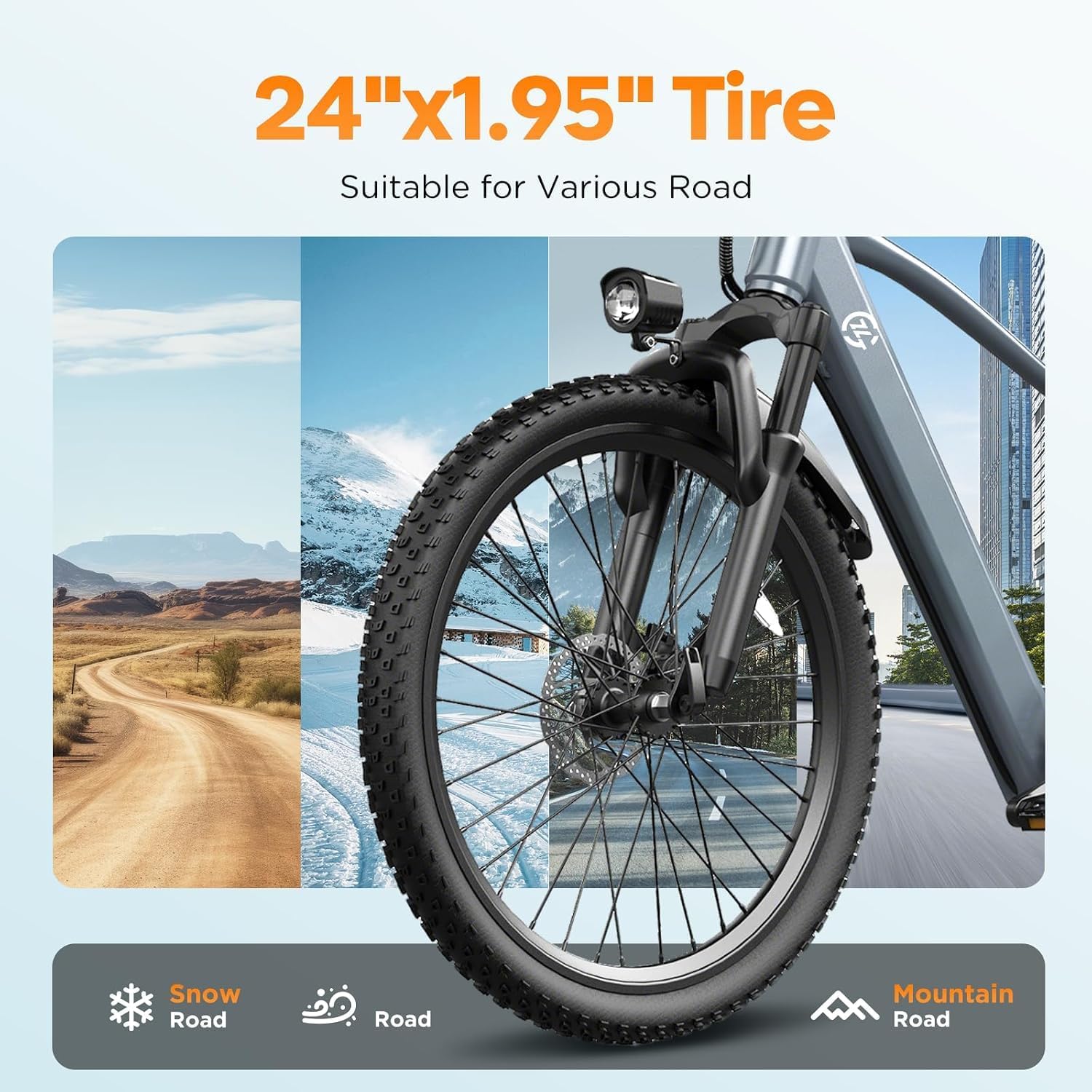24" Electric Mountain Bike 1000W 504Wh Ebike | Ebikes for adults with 1000W peak motor, 48V battery up to 40miles, 7-speed, suspension fork, E-ABS brakes, easy assembly.